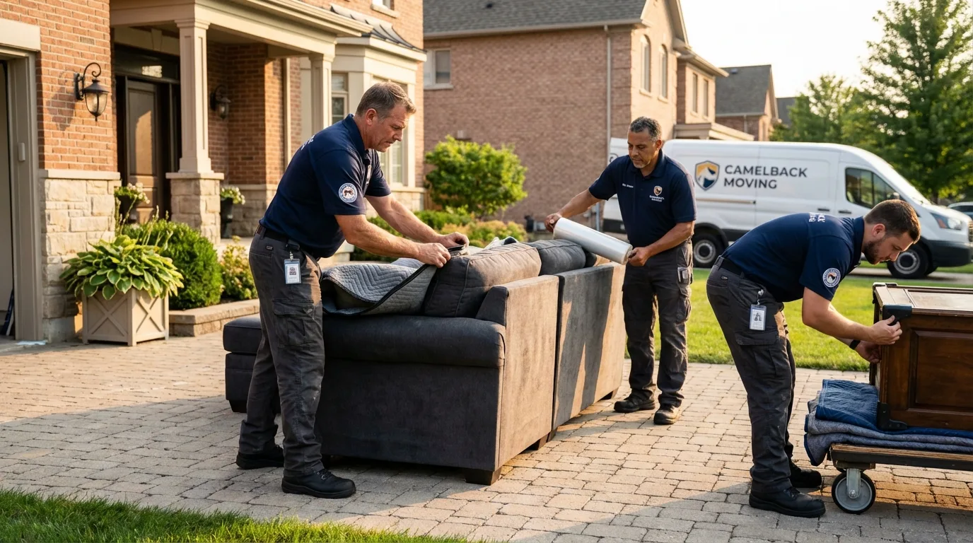 Large estate moving crew wrapping furniture in Larchmont, NY