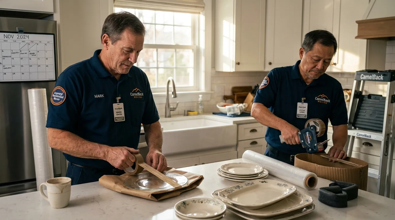 Professional crew packing kitchen dishware in Larchmont, NY